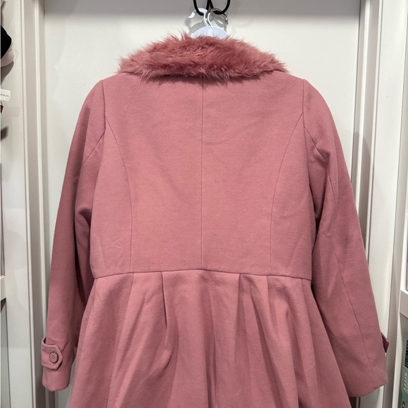 City Chic Blush Pink Coat with Faux Fur Trim - Picture 7 of 11